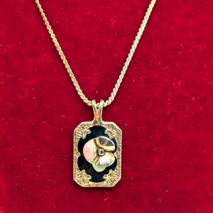 Michele Lynn Vintage Victorian Style Necklace Goldtone Chain Floral Pendant